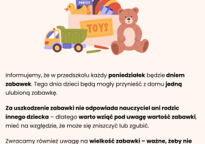 Info grafika z tekstem zawartym w opisie - zasady dnia zabawek