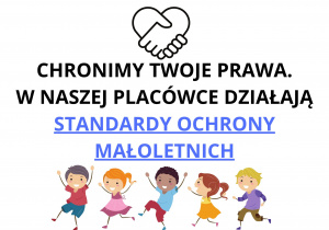 Grafika z informacją że w naszym przedszkolu obowiązują Standardy Ochrony Małoletnich