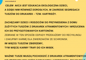 Infografika dotycząca szczegółów akcji "Tusz do paki" w roku szkolnym 2024/2025.