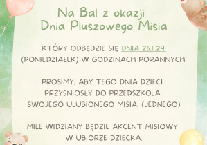 Infografika dotycząca balu z okazji Dnia Pluszowego Misia.