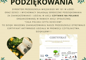 Podziękowania za udział w akcji "Czytanie na Polanie".