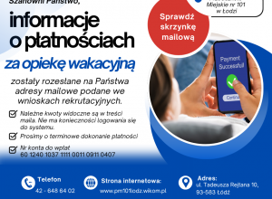 Informacje o płatnościach - opieka wakacyjna