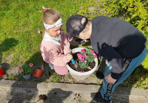 dzieci sadzą kwiaty