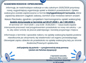 Nowa, wygodniejsza organizacja opieki wakacyjnej